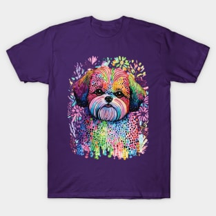 Shih Tzu Colorful Digital Folk Art T-Shirt